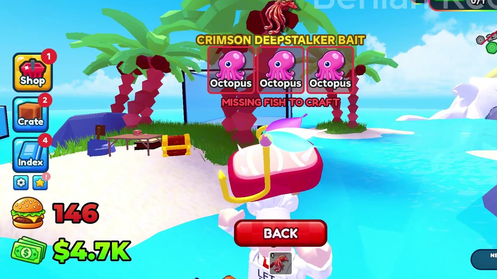 Bait crafting board in Harpoon a Fish listing a recipe and the fish it still needs