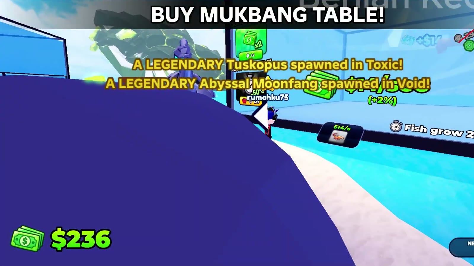 The island's food table in Harpoon a Fish with the upgrade prompt on screen